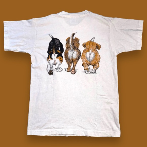 VTG double printed funny dog tee single stitch made in Ca medium white - Picture 2 of 7